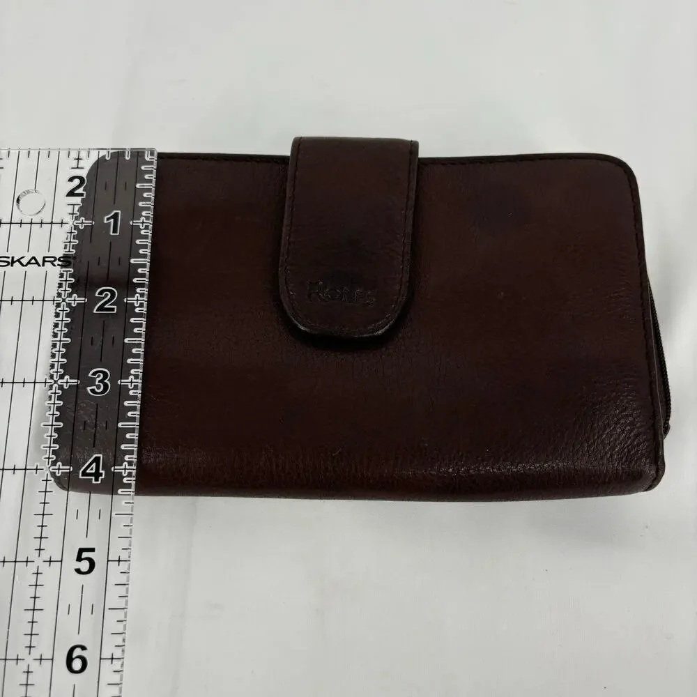Rolfs Checkbook Wallet Brown Leather Zip Around Magnetic‎ Snap 7.5 x 4 Inch